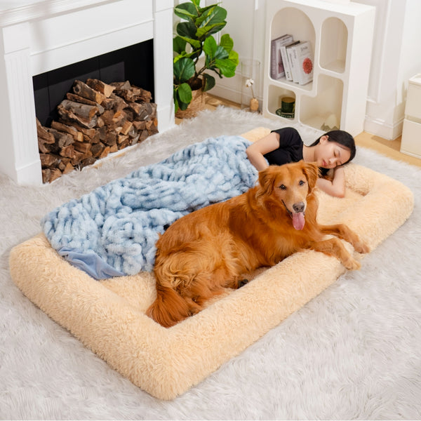 Luxury Super Large Sleep Deeper Oval Bed Human Dog Bed - FUNNYFUZZY