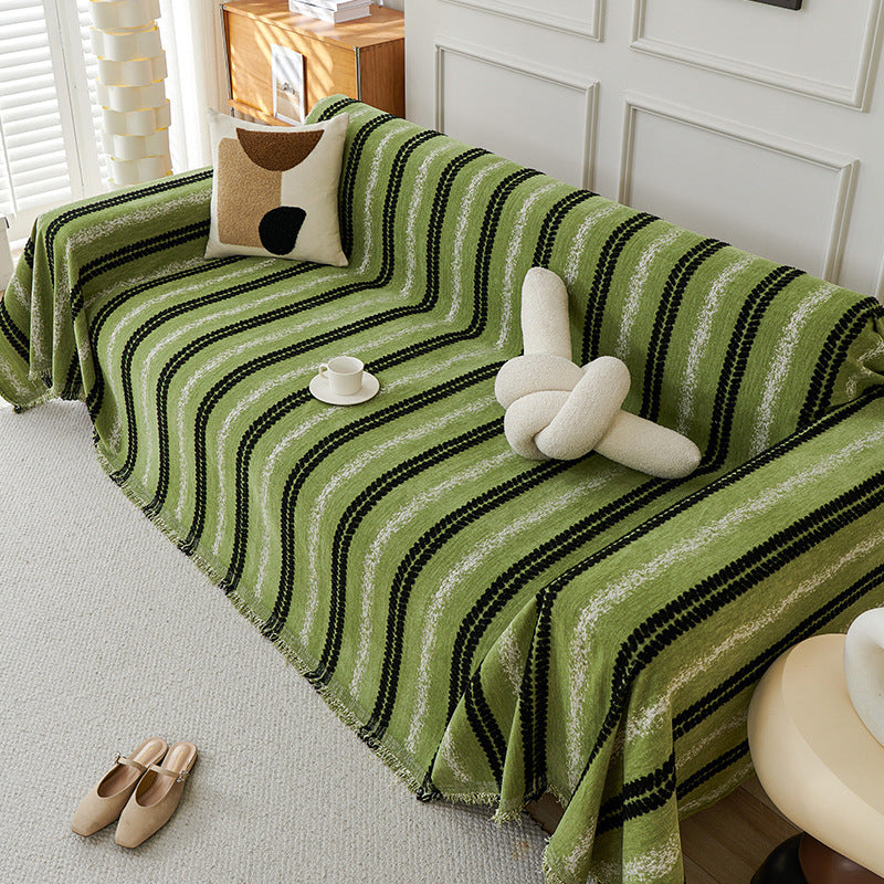 Cubierta de sofá de chenille con flecos de rayas decorativas