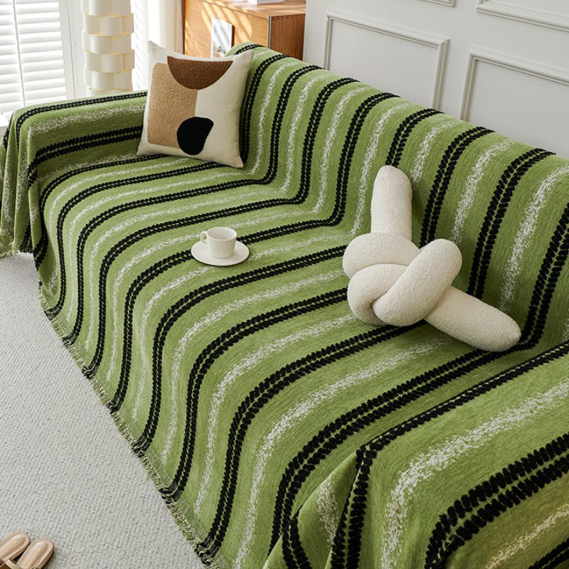 Cubierta de sofá de chenille con flecos de rayas decorativas