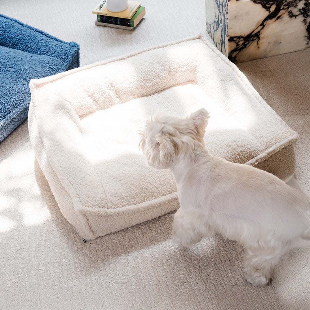 Cama impermeable para perros y gatos con soporte curvo y tela Teddy