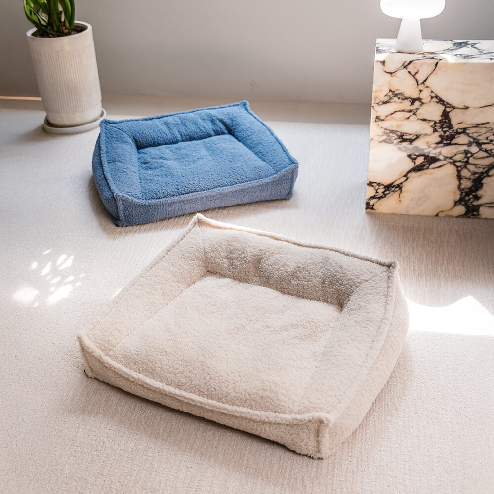 Cama impermeable para perros y gatos con soporte curvo y tela Teddy