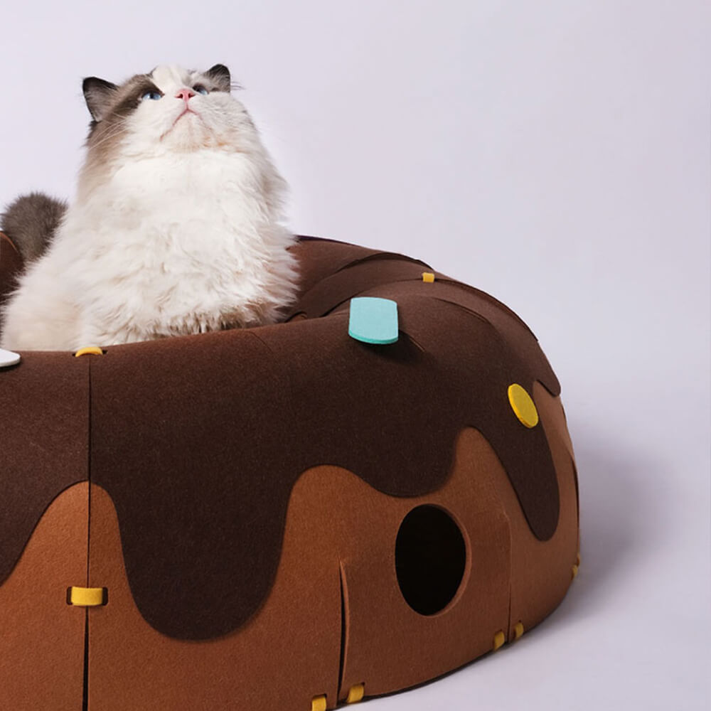 Túnel de juego de fieltro en forma de dona para gatos - Divertido y acogedor túnel para gatos