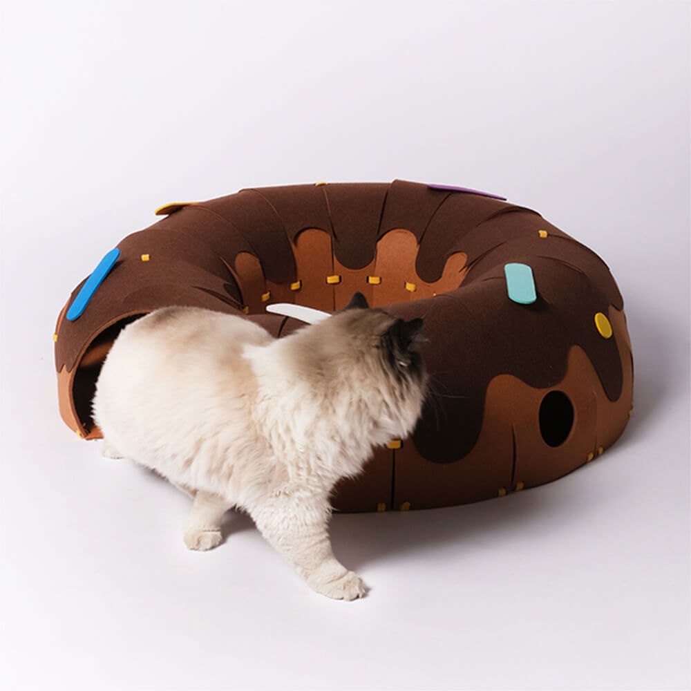 Túnel de juego de fieltro en forma de dona para gatos - Divertido y acogedor túnel para gatos