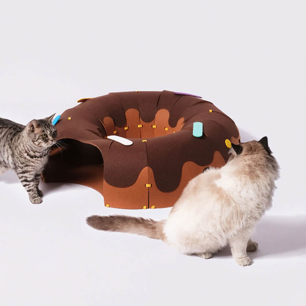 Túnel de juego de fieltro en forma de dona para gatos - Divertido y acogedor túnel para gatos