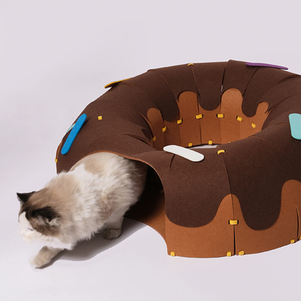Túnel de juego de fieltro en forma de dona para gatos - Divertido y acogedor túnel para gatos