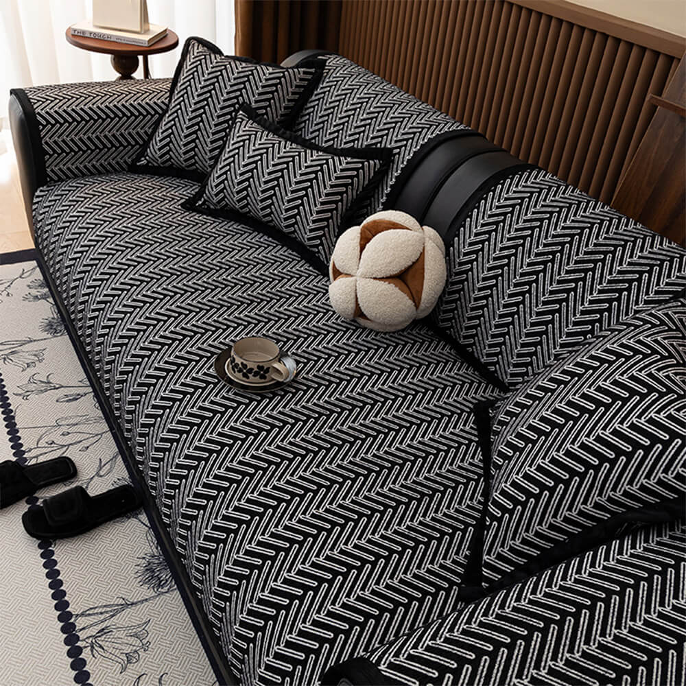 Cubierta moderna de Herringbone Chenille Chenille anti-scratch sin deslizamiento