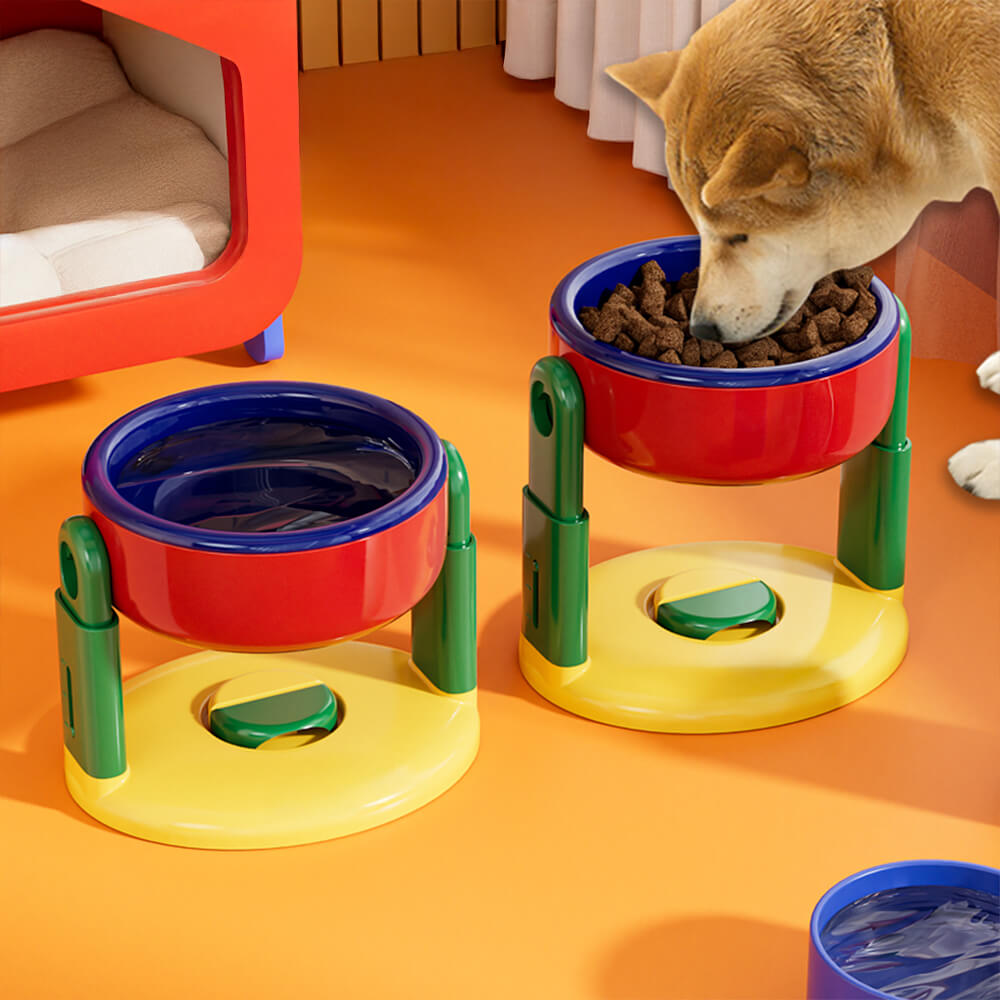 Tazón para mascotas elevado ajustable con protección para el cuello y base de succión antideslizante