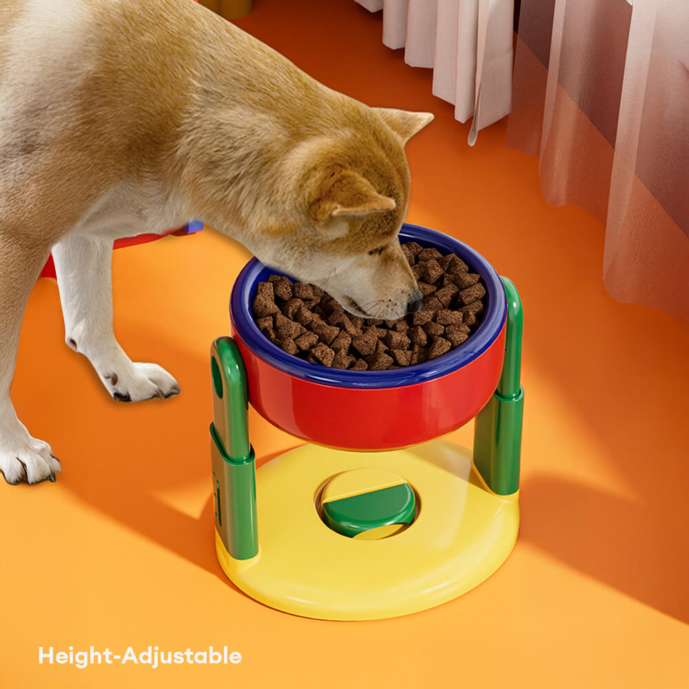 Tazón para mascotas elevado ajustable con protección para el cuello y base de succión antideslizante