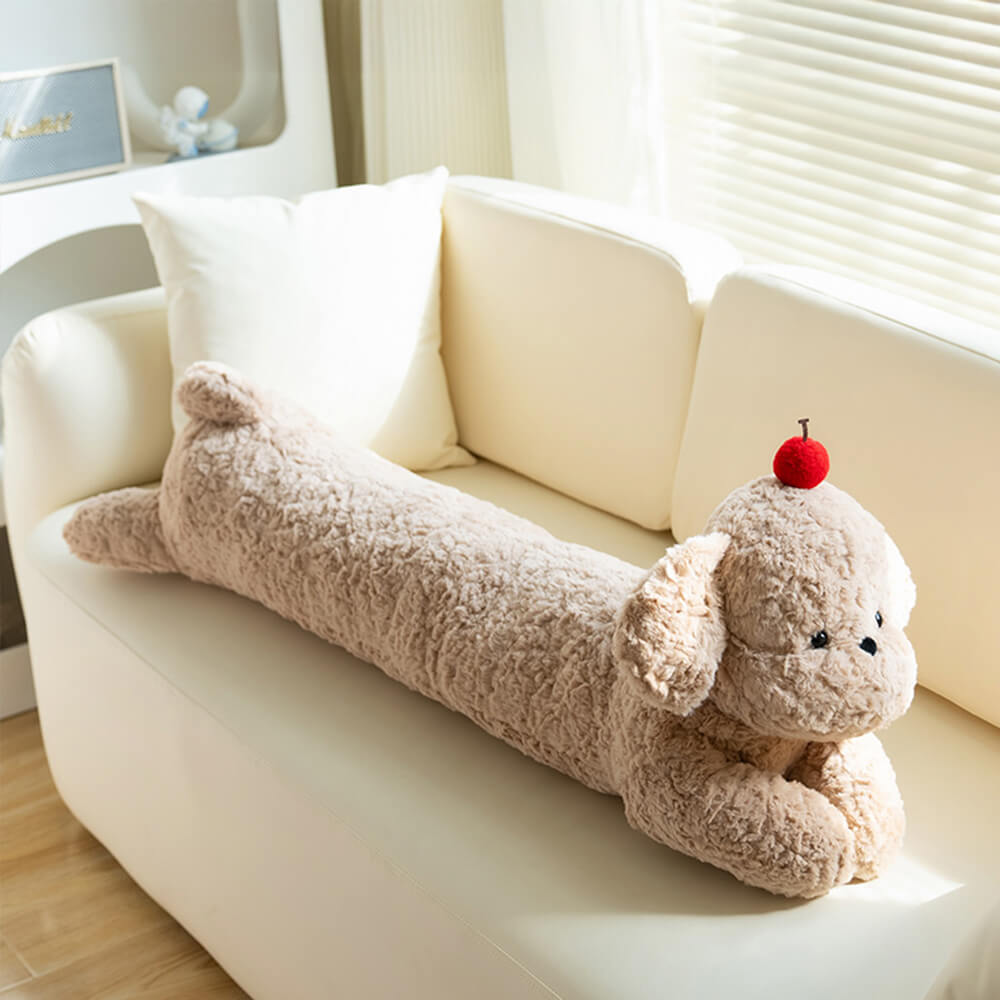 Plush Cherry Dog acogedor saliendo almohada de sofá largo