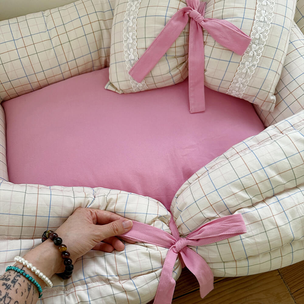 Cama para perros y gatos con relleno de microfibra y lazo de princesa romántica