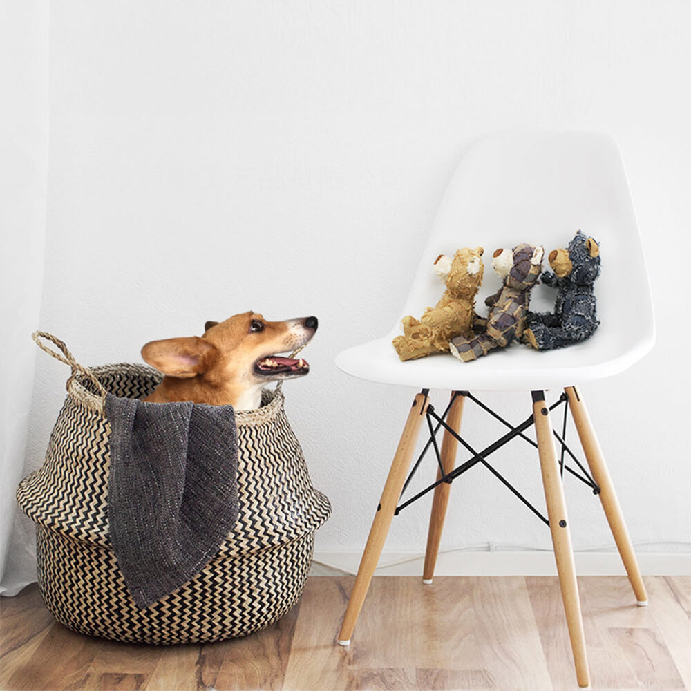 Oso de peluche para perros masticable, duradero y rústico, de mezclilla