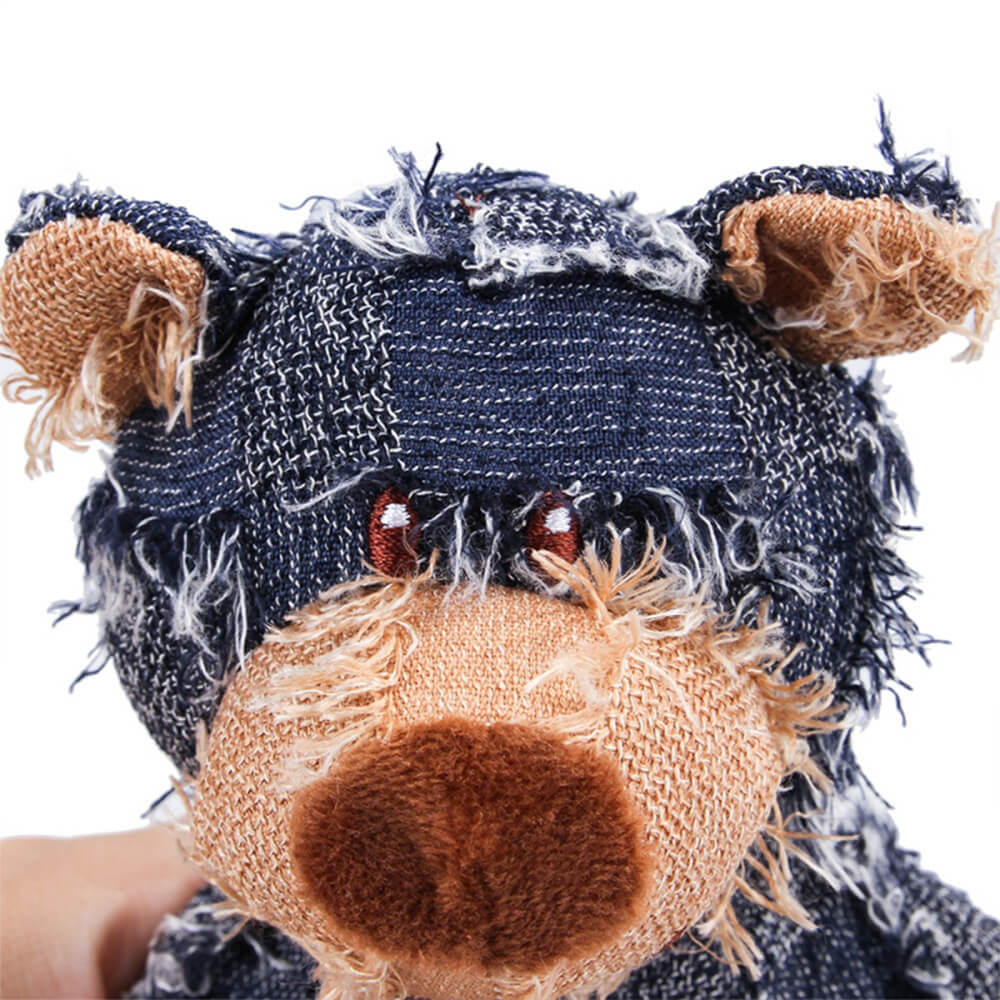 Oso de peluche para perros masticable, duradero y rústico, de mezclilla