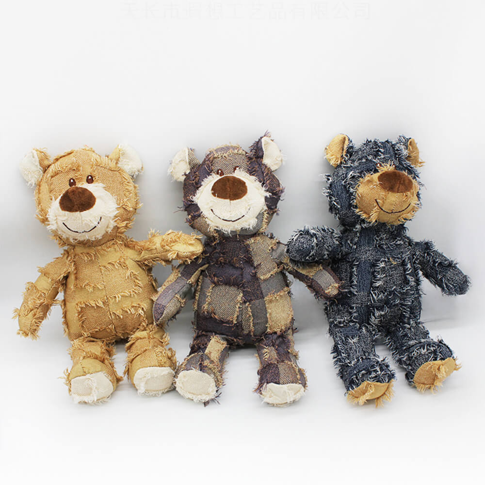 Oso de peluche para perros masticable, duradero y rústico, de mezclilla