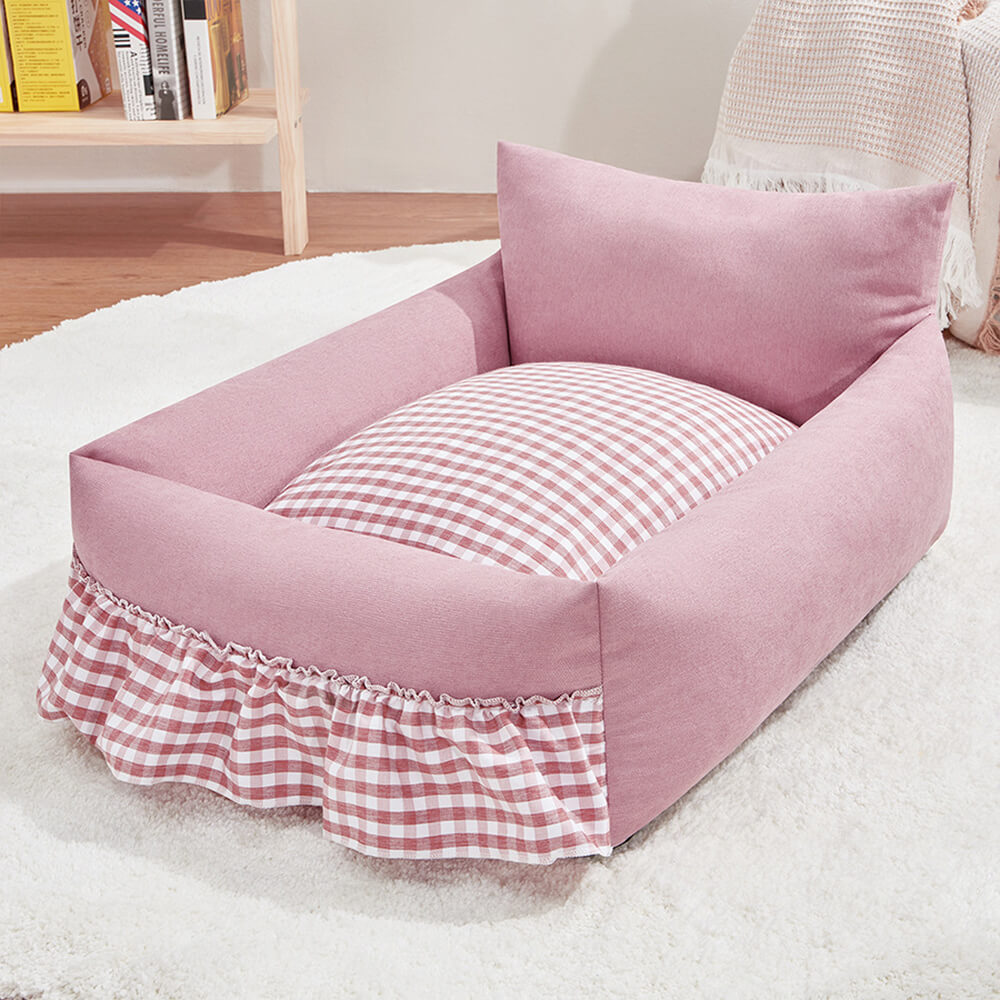Sofá cama para perros y gatos con respaldo mejorado, con volantes y lavable