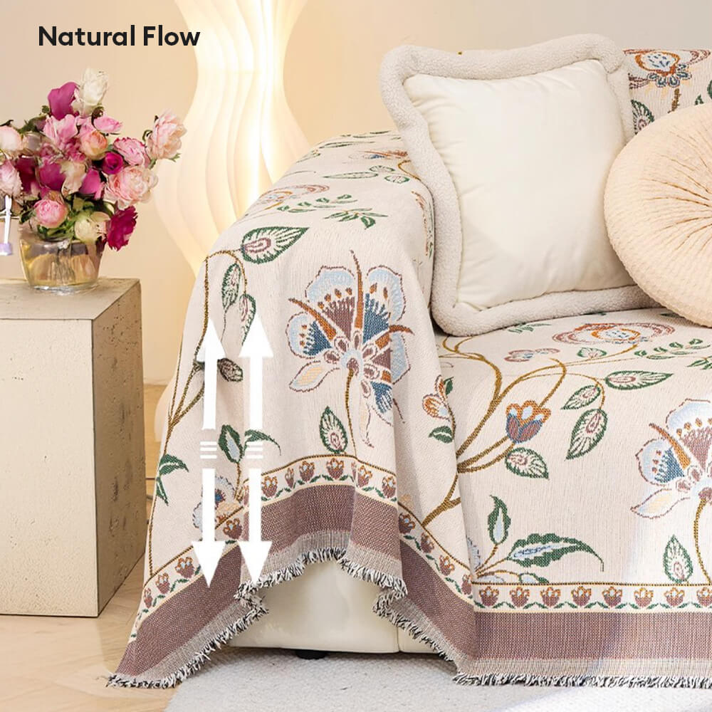 Funda de sofá de jacquard de chenilla floral botánico vintage