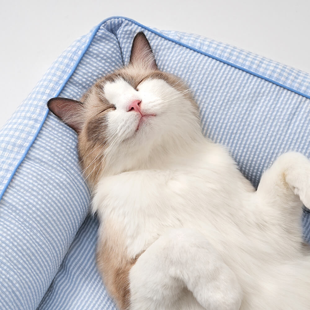 Cama para perros y gatos de tartán suave, lavable, con almohadas