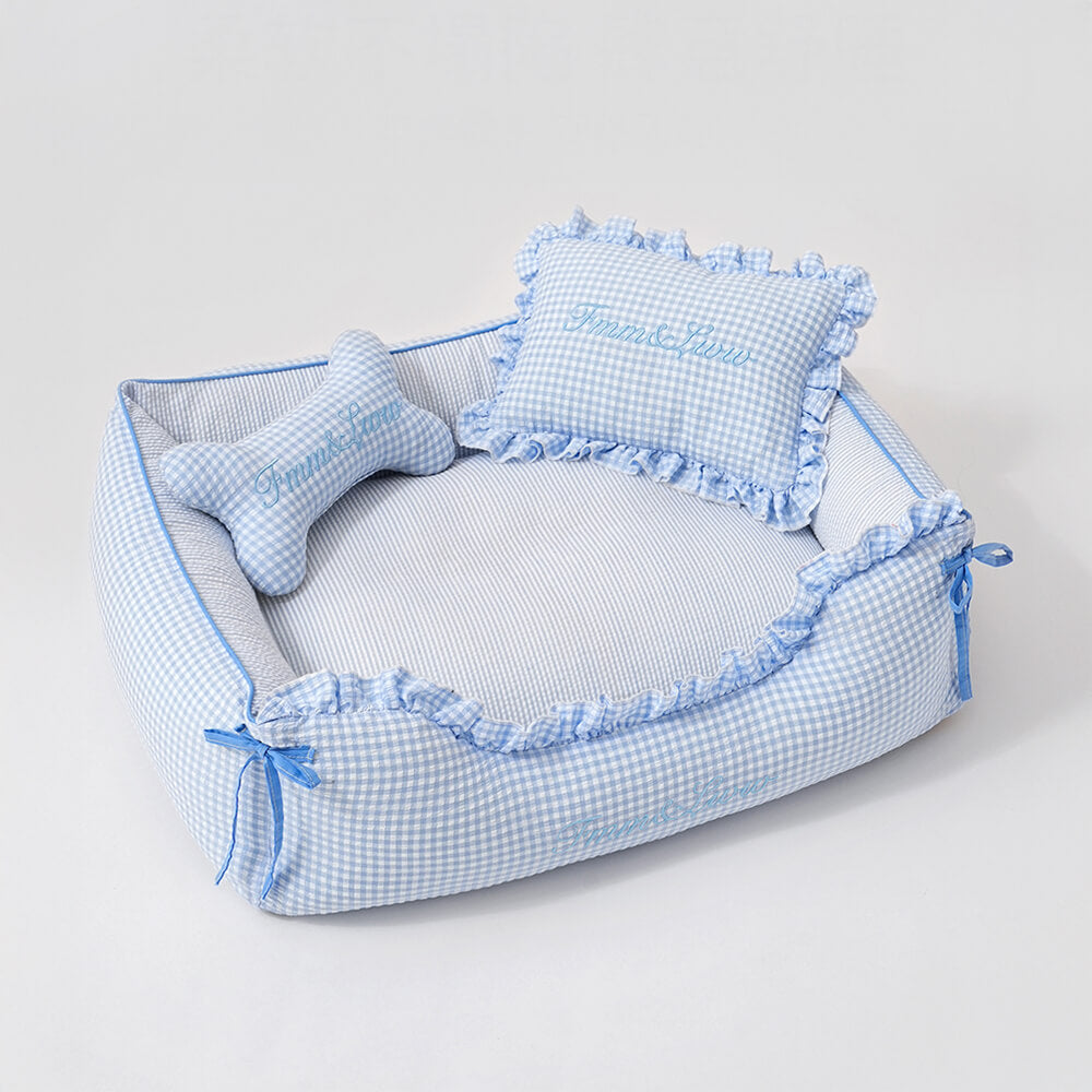 Cama para perros y gatos de tartán suave, lavable, con almohadas