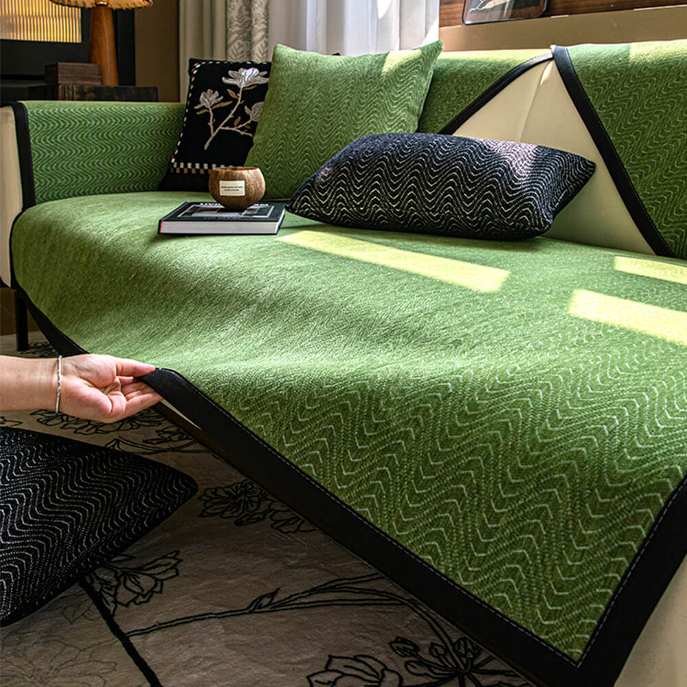 Chenille Anti-Slip Cat-Scratch Resistente a la textura ondulada Cubierta del sofá Premium