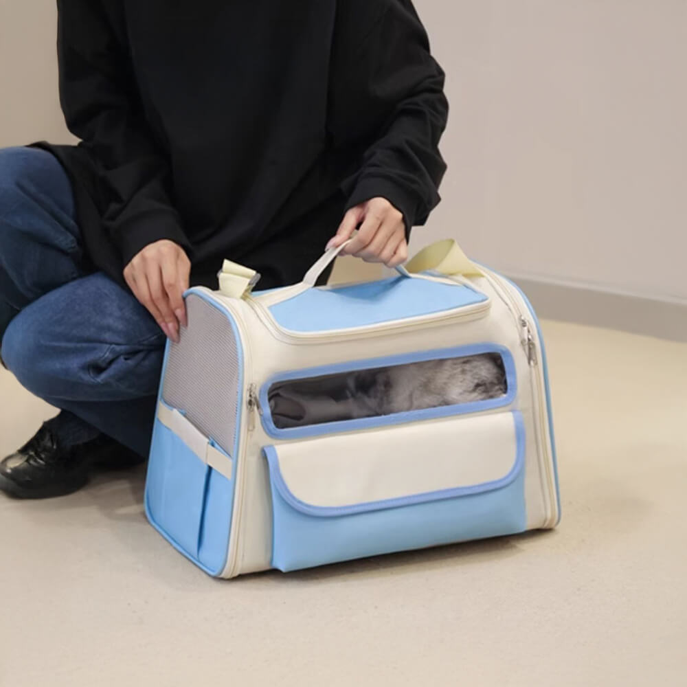 Bolso bandolera multi-bolsillos con diseño en bloques de color para transportar gatos