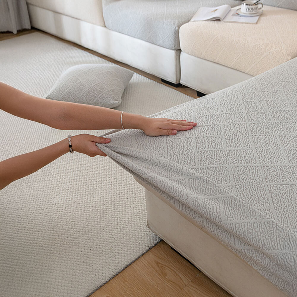 Funda de sofá de felpa elástica de cobertura completa en jacquard de diamante