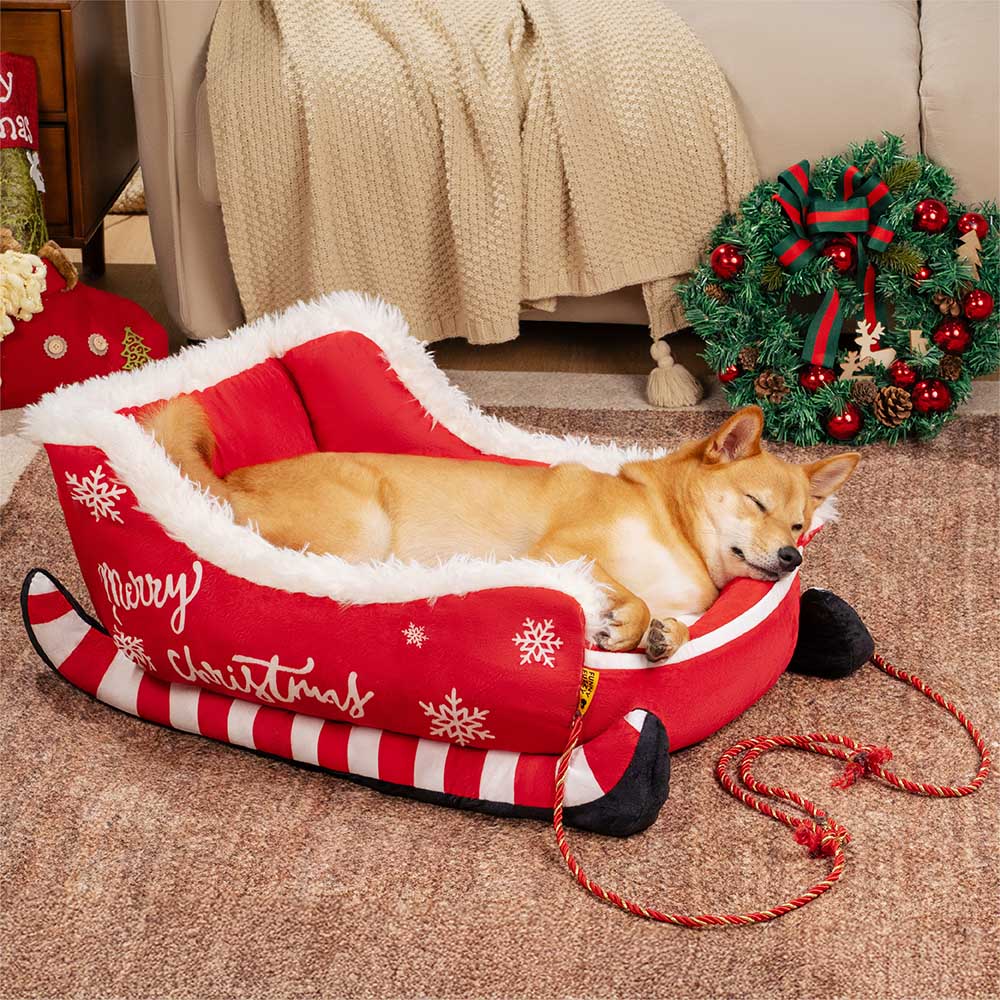 Cama festiva y acogedora para perros: trineo navideño