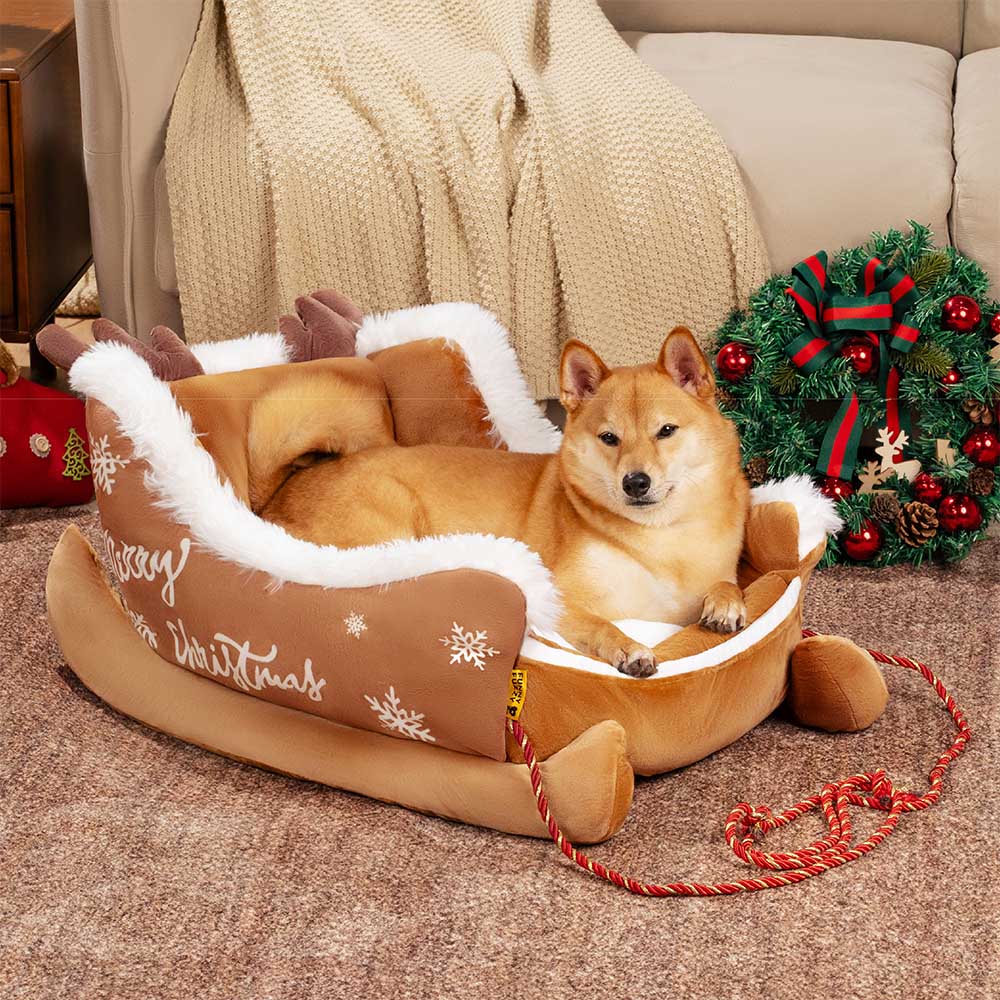 Cama festiva y acogedora para perros: trineo navideño