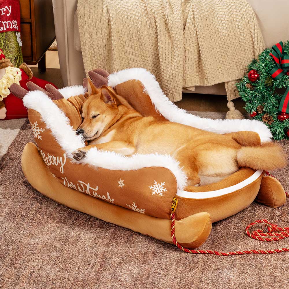 Cama festiva y acogedora para perros: trineo navideño