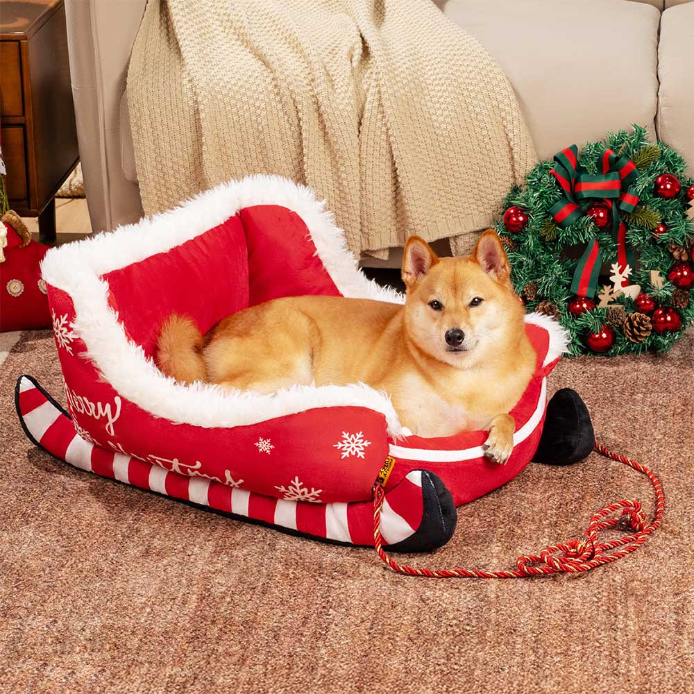 Cama festiva y acogedora para perros: trineo navideño