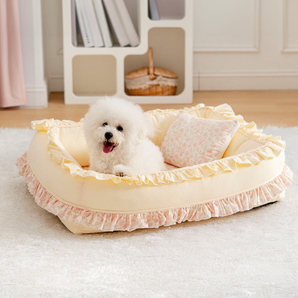 Cama de perro ortopédica floral cama calmante de mascotas con almohada
