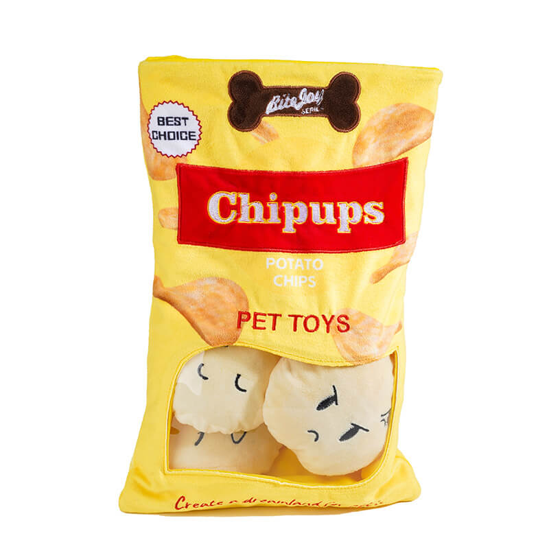 Divertidos papas fritas hamburguesa para perros cheque de masticación
