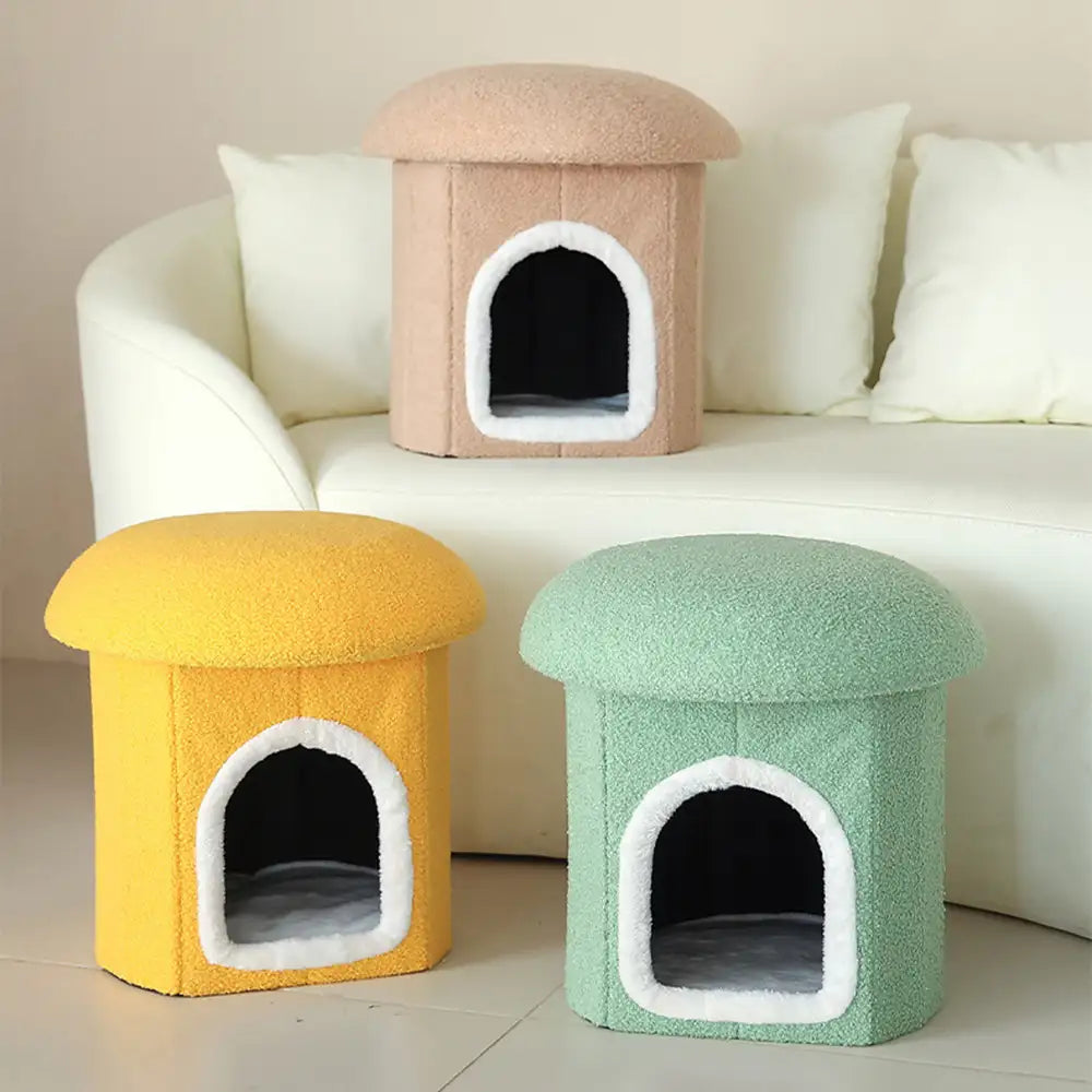 Casa para mascotas tipo otomano portátil, cueva para gatos plegable