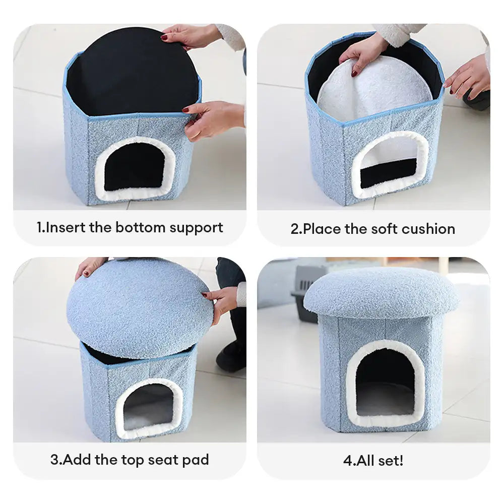 Casa para mascotas tipo otomano portátil, cueva para gatos plegable