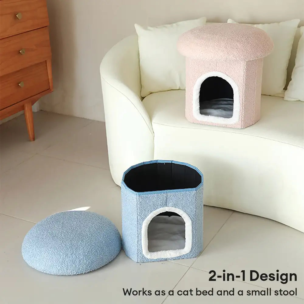 Casa para mascotas tipo otomano portátil, cueva para gatos plegable