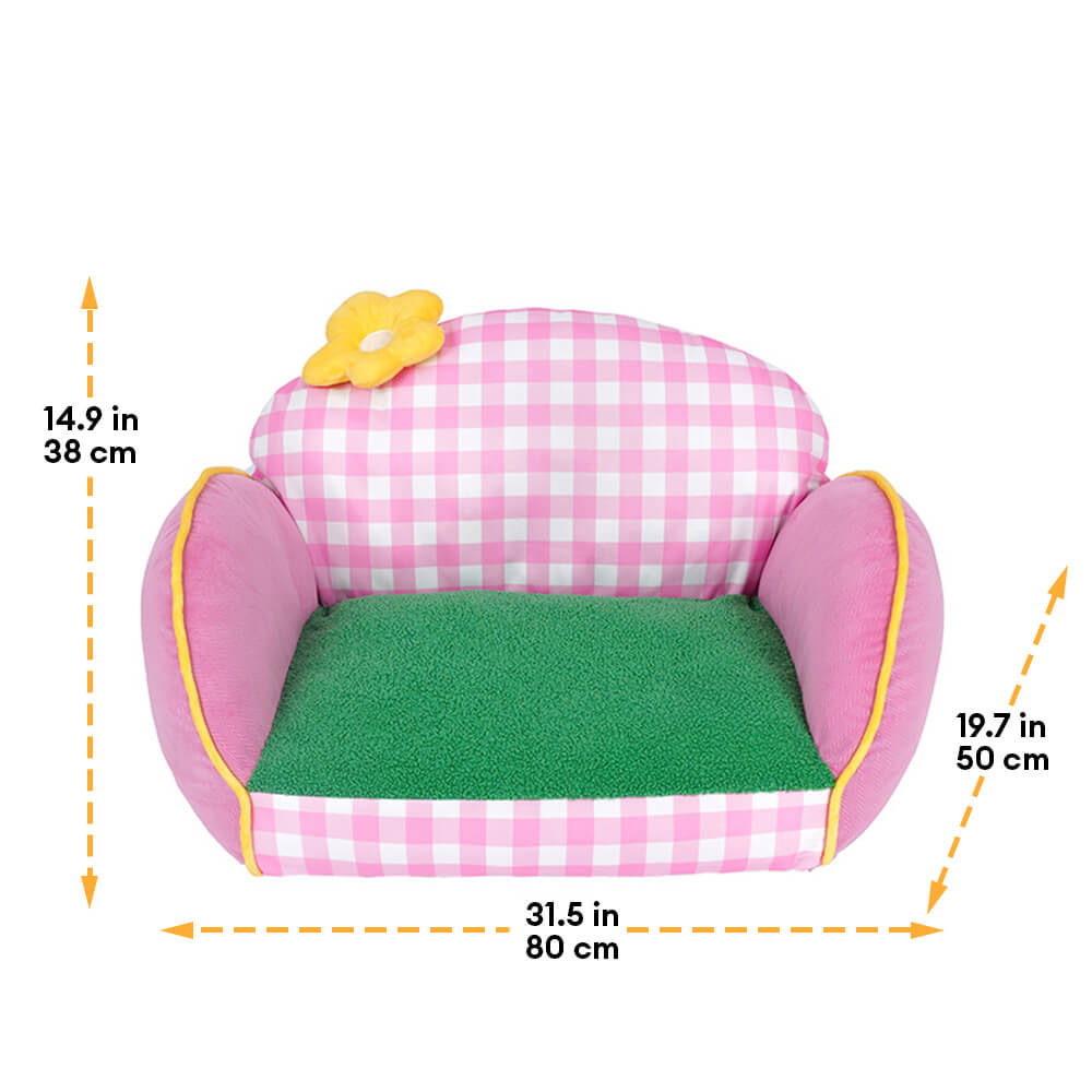 Cama Sofá Lavable para Perros y Gatos con Diseño de Cuadrícula Rosa Encantadora
