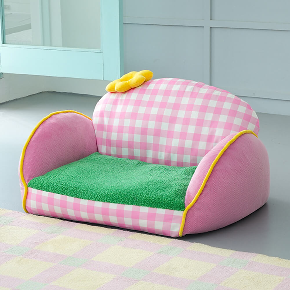 Cama Sofá Lavable para Perros y Gatos con Diseño de Cuadrícula Rosa Encantadora