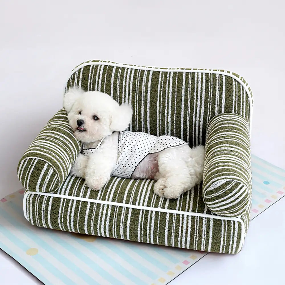Sofá cama para perros de terciopelo jacquard de chenilla a rayas para cachorros