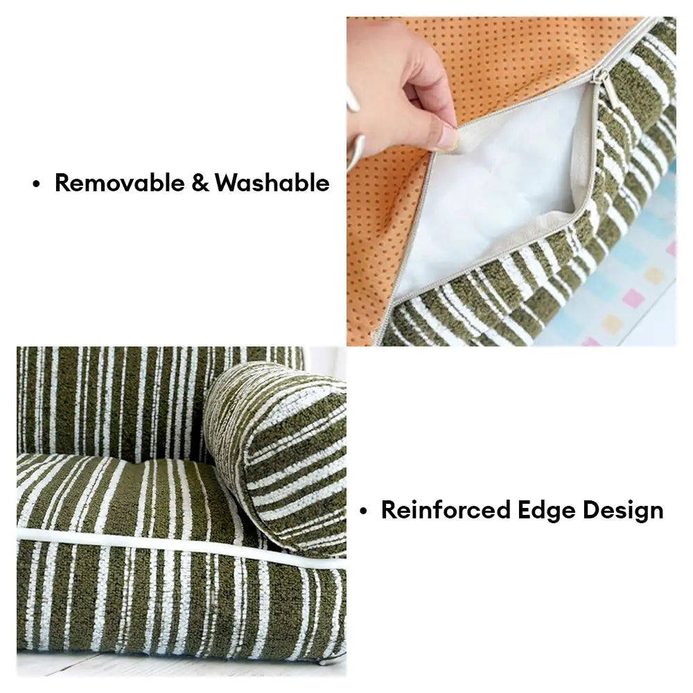 Sofá cama para perros de terciopelo jacquard de chenilla a rayas para cachorros