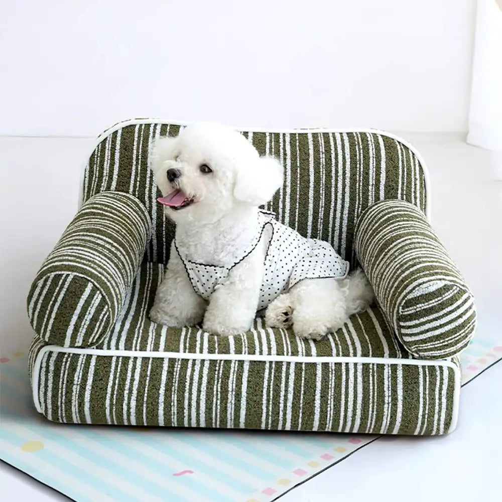 Sofá cama para perros de terciopelo jacquard de chenilla a rayas para cachorros