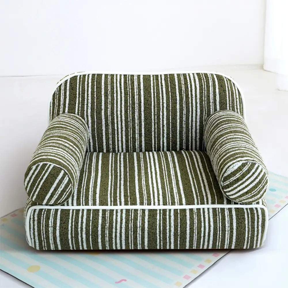 Sofá cama para perros de terciopelo jacquard de chenilla a rayas para cachorros