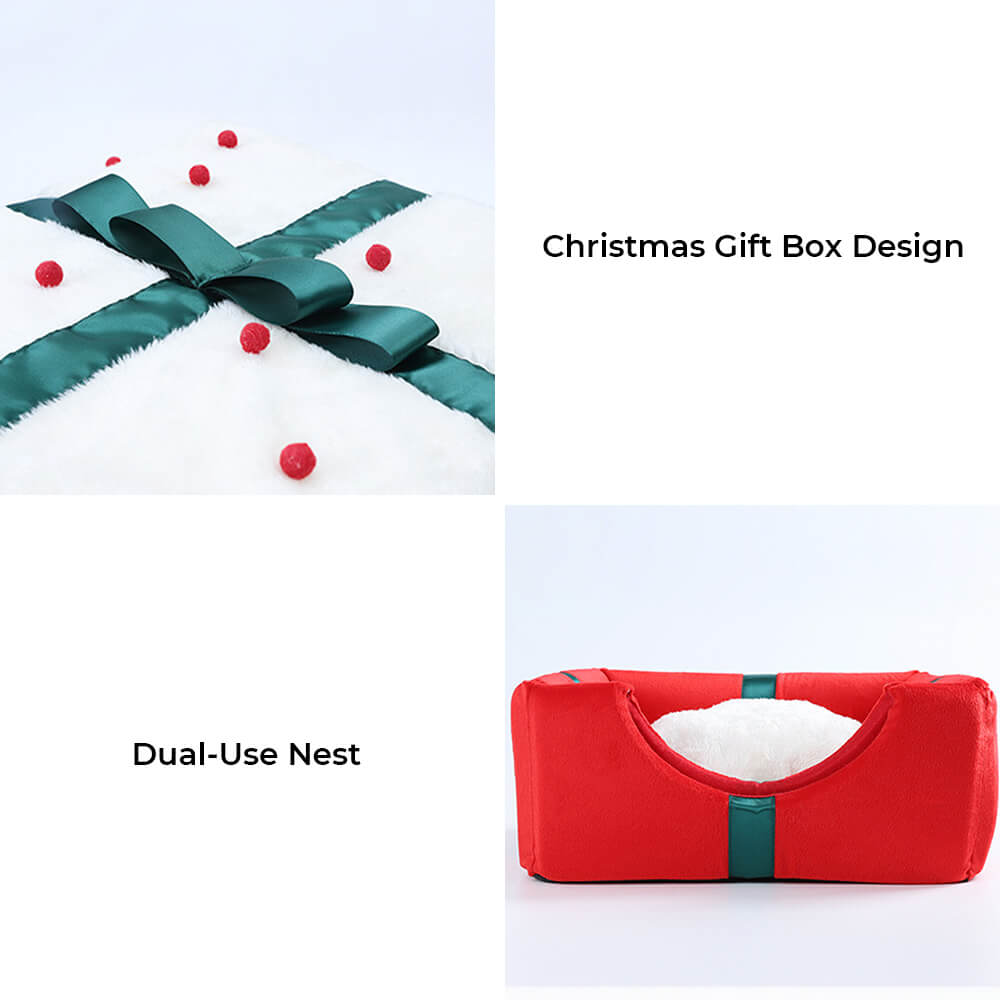 Caja de regalo de Navidad cálida cama semicerrada en la cueva y cama para perros y gatos