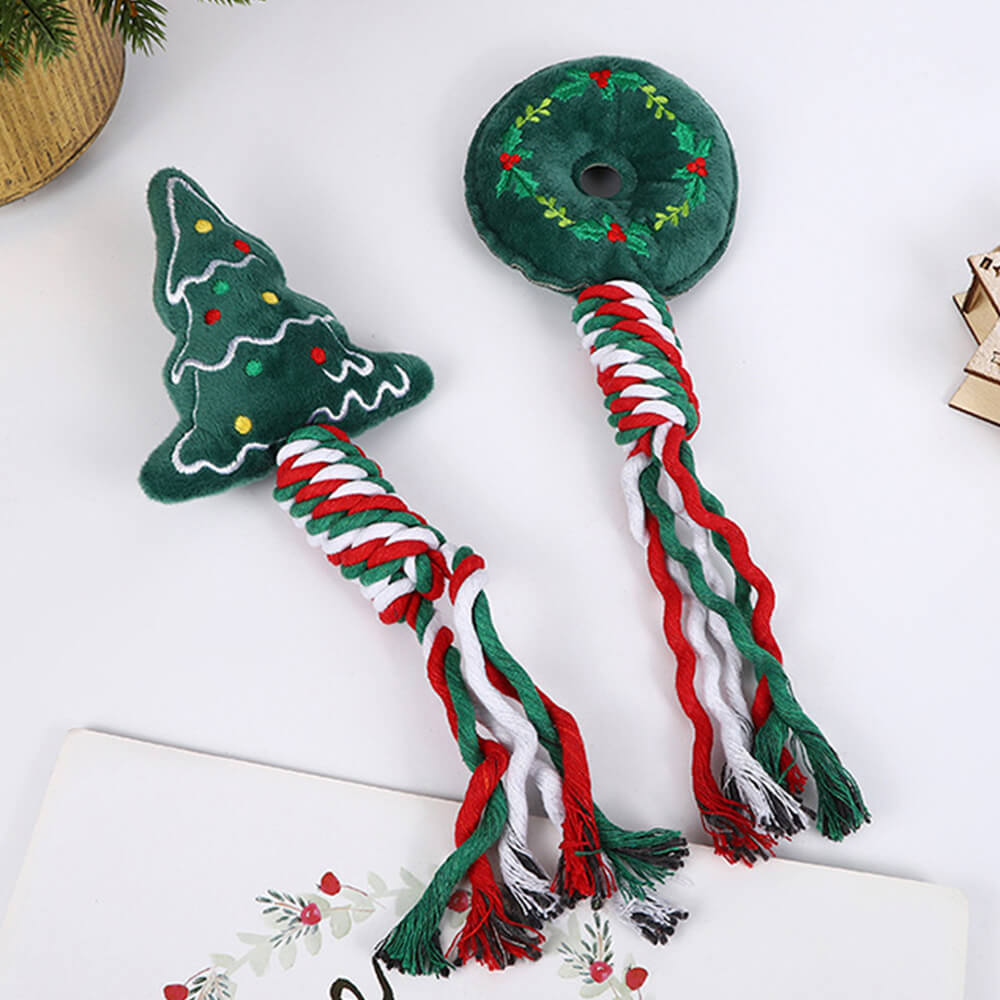 Jouet interactif de chien en peluche de nettoyage de dents de corde de coton de lin de Noël