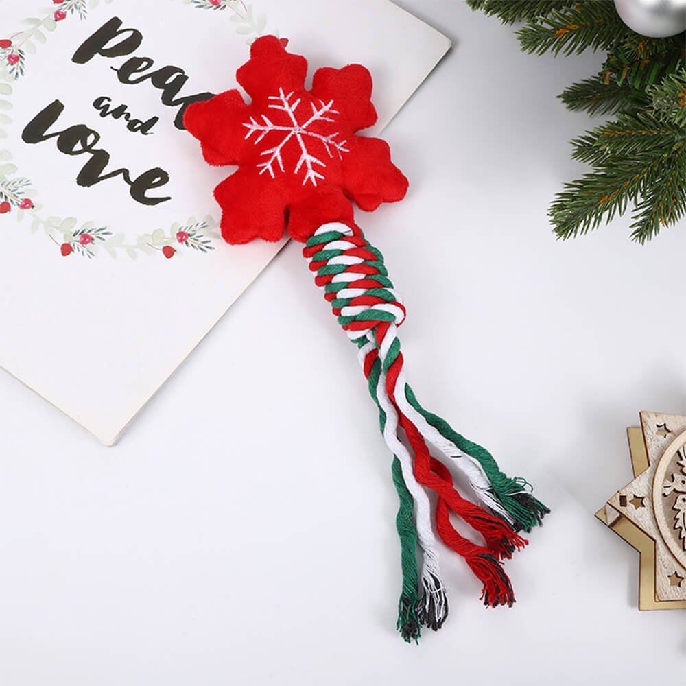 Jouet interactif de chien en peluche de nettoyage de dents de corde de coton de lin de Noël