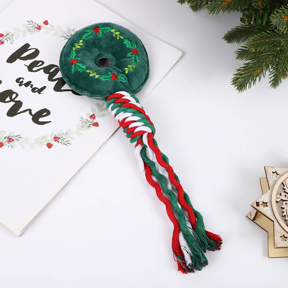 Jouet interactif de chien en peluche de nettoyage de dents de corde de coton de lin de Noël