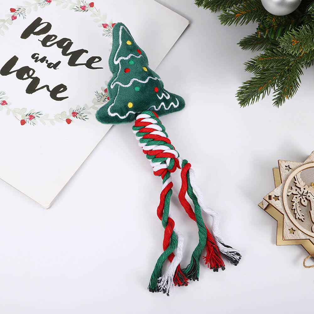 Jouet interactif de chien en peluche de nettoyage de dents de corde de coton de lin de Noël