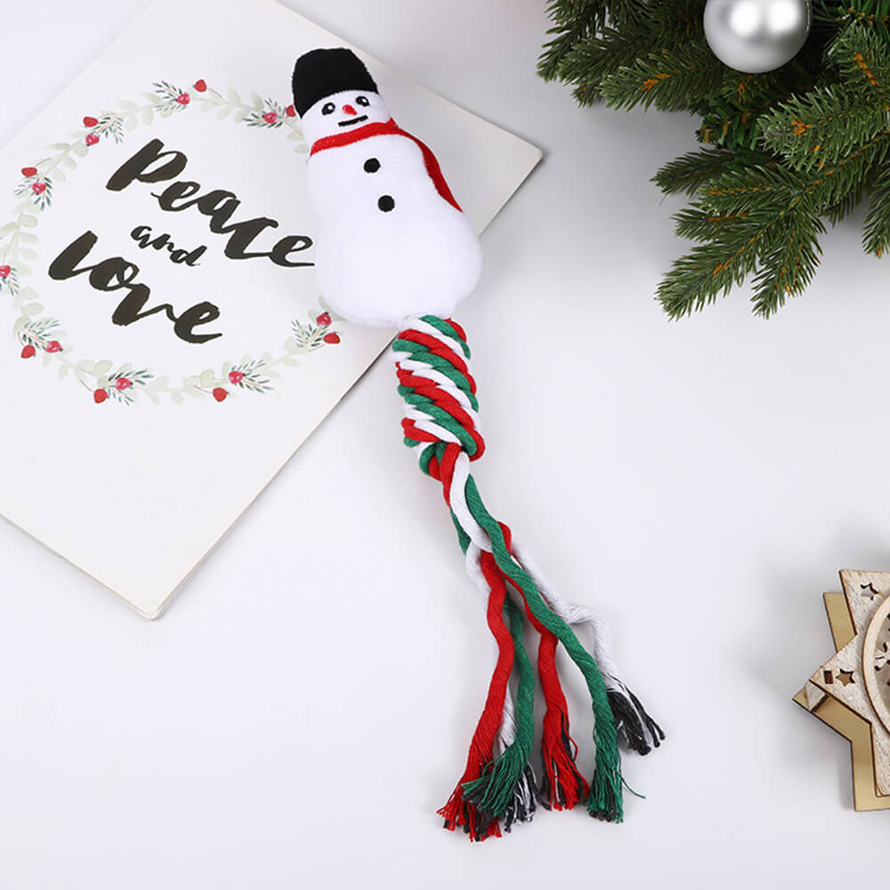 Jouet interactif de chien en peluche de nettoyage de dents de corde de coton de lin de Noël