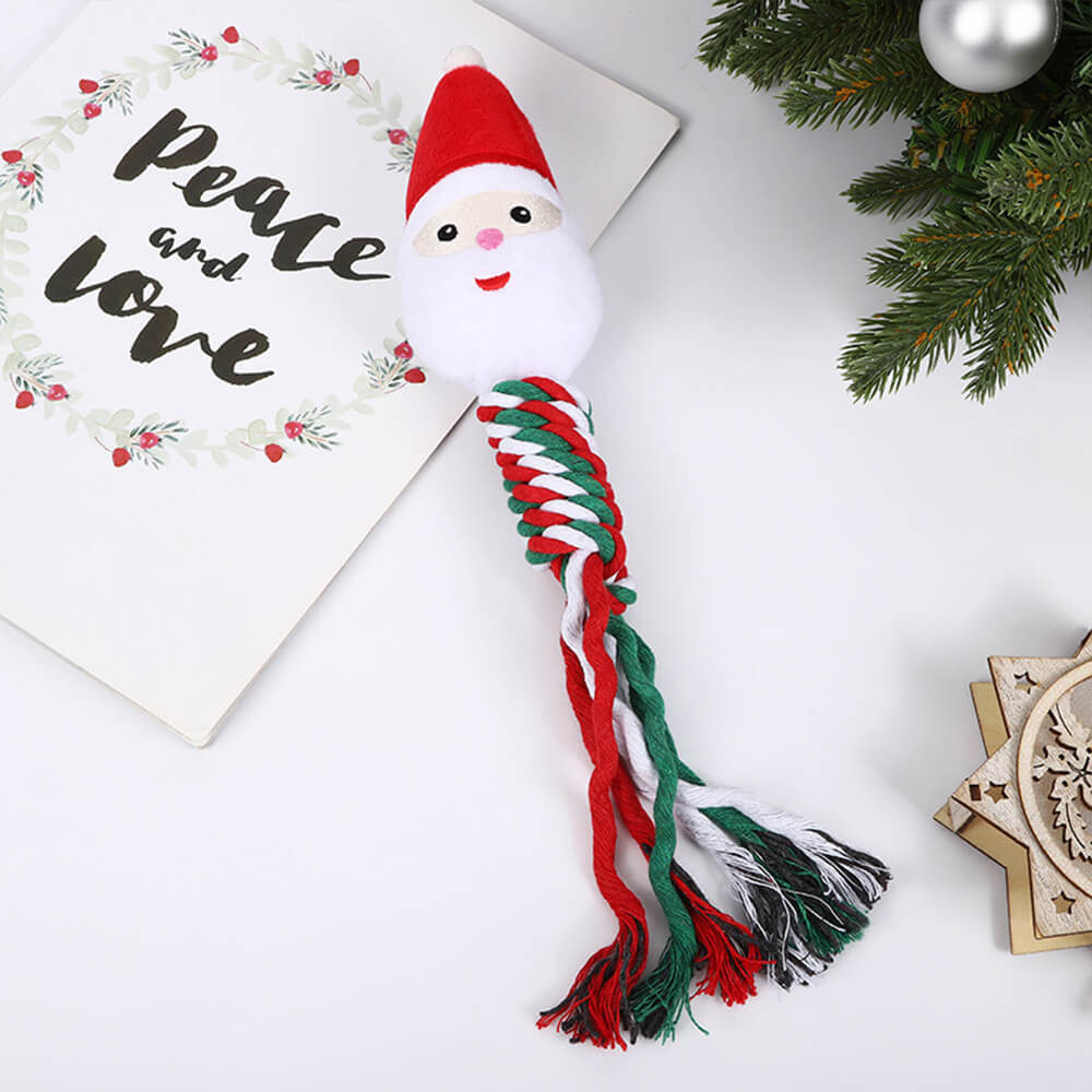 Jouet interactif de chien en peluche de nettoyage de dents de corde de coton de lin de Noël
