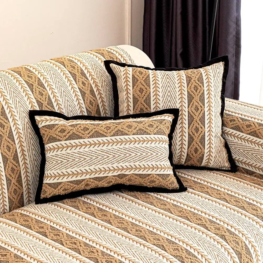 Color-Blocked Striped Chenille Non-Slip Couch Cover - Suitable For All Seasons