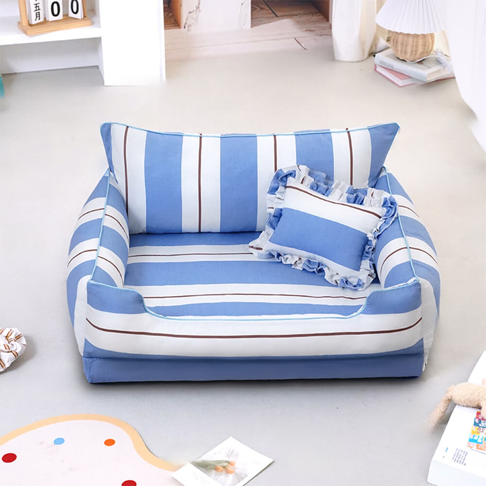 Cama de sofá para perros y gatos de algodón con almohada de cobertura total