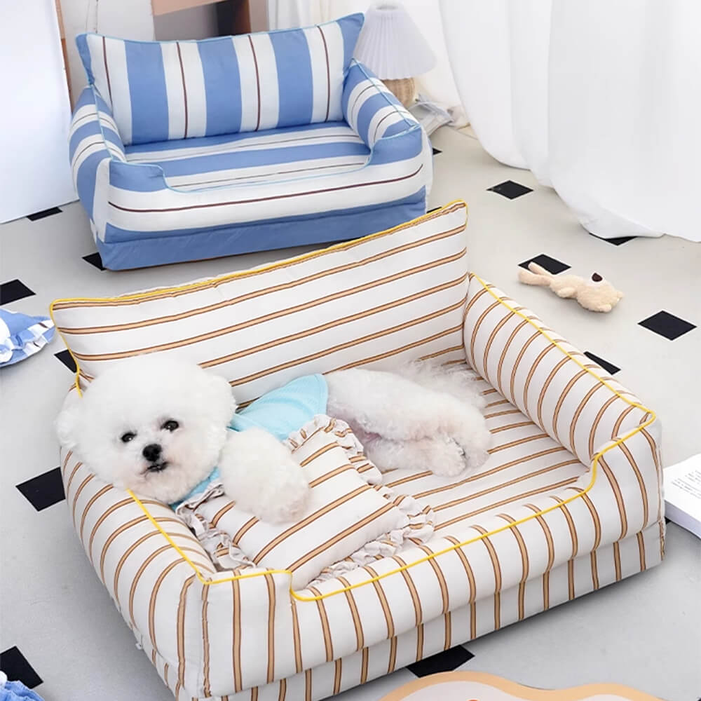 Cama de sofá para perros y gatos de algodón con almohada de cobertura total