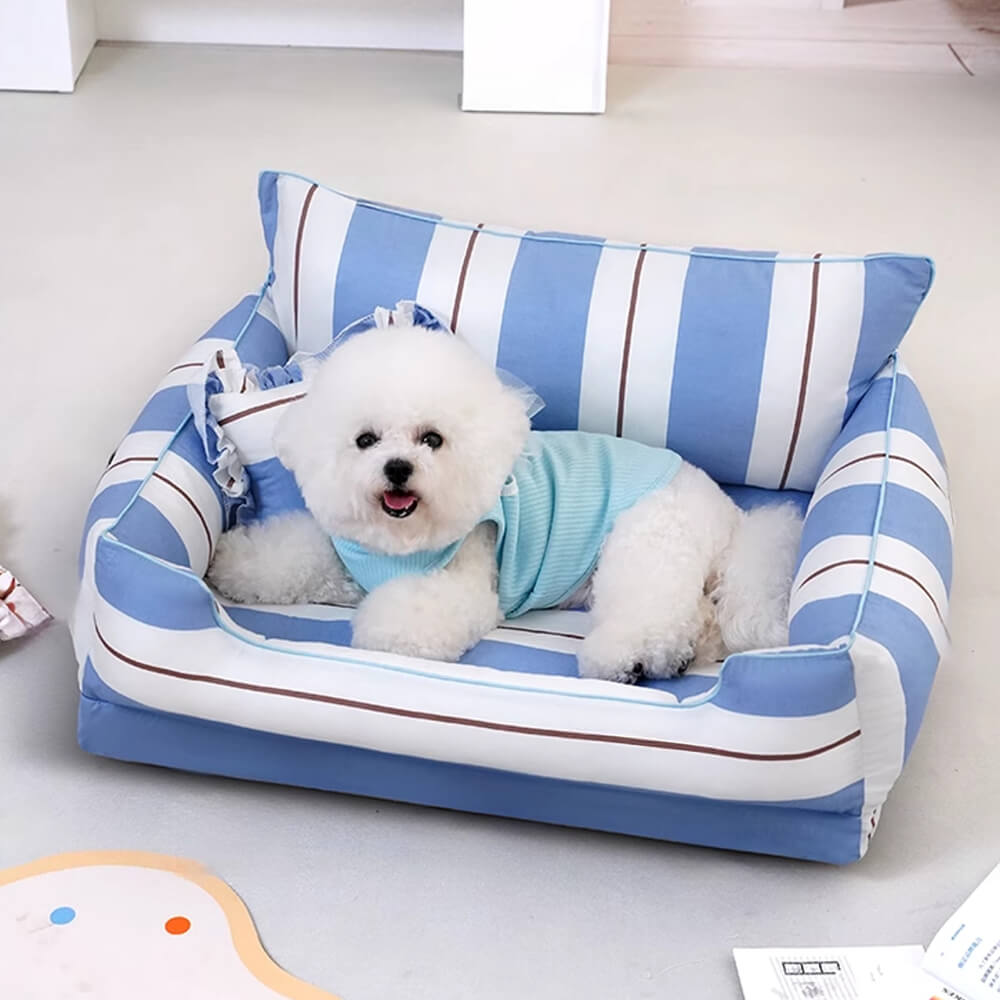 Cama de sofá para perros y gatos de algodón con almohada de cobertura total